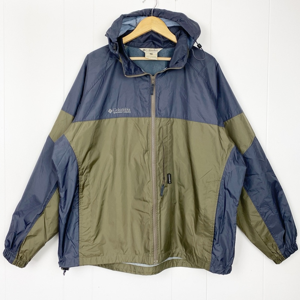 Vintage Columbia Jacket Men's Size XL Packable Hooded Full Zip Up Windbreaker